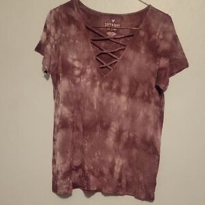 American Eagle Outfitters Purple Tie-Dye Short Sleeve Top